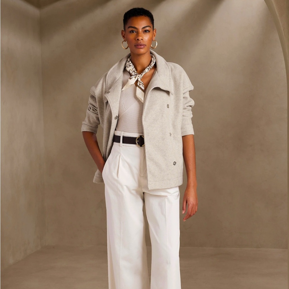 Banana Republic Melton Moto Cream Coat Jacket Womens XL